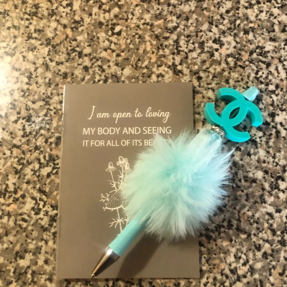 Turquoise Puff Pen Keychain with Logo Charm